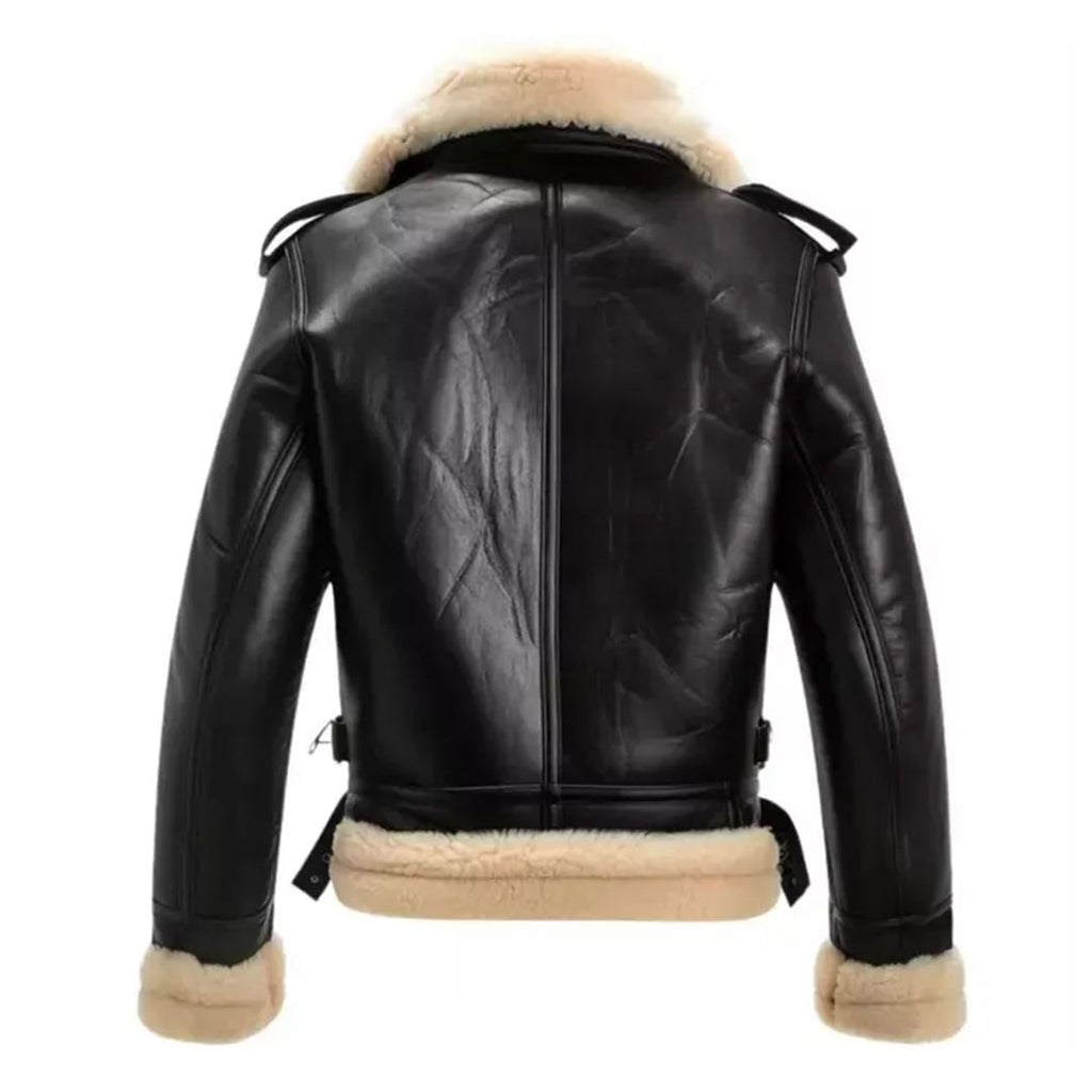 Mens Black Aviator Shearling Bomber Leather Jacket