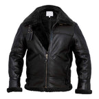 Mens Shearling Adjustable Collar Leather Jacket
