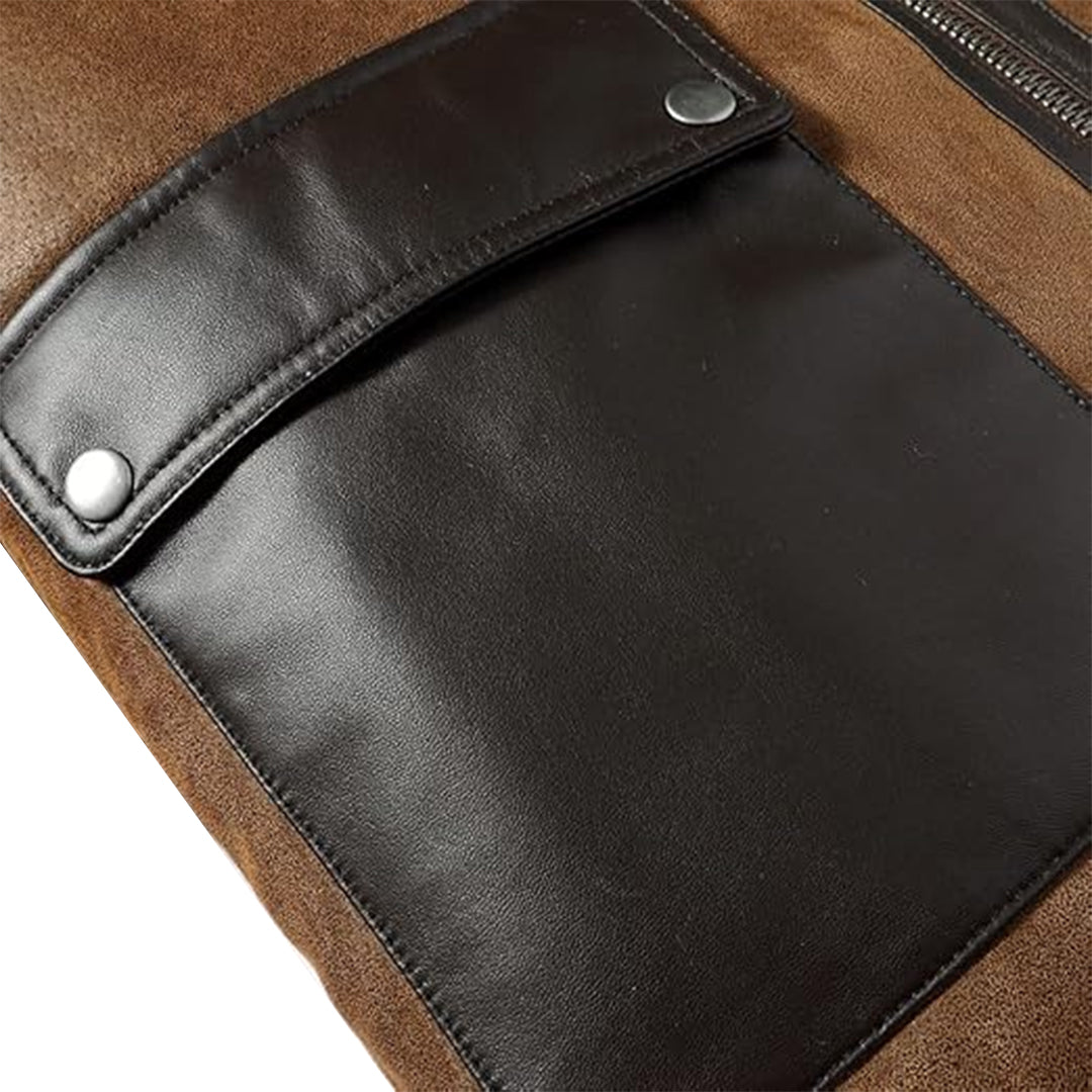 Mens Aviator Shearling Motorcycle Bomber Leather Jacket