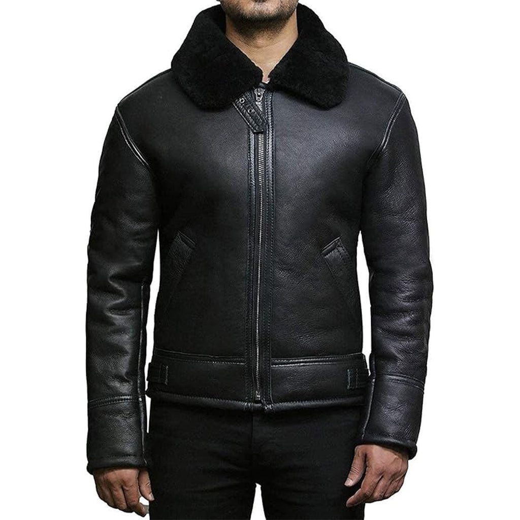 Mens Black Real Shearling Leather Jacket