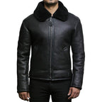 Mens Black Real Shearling Leather Jacket
