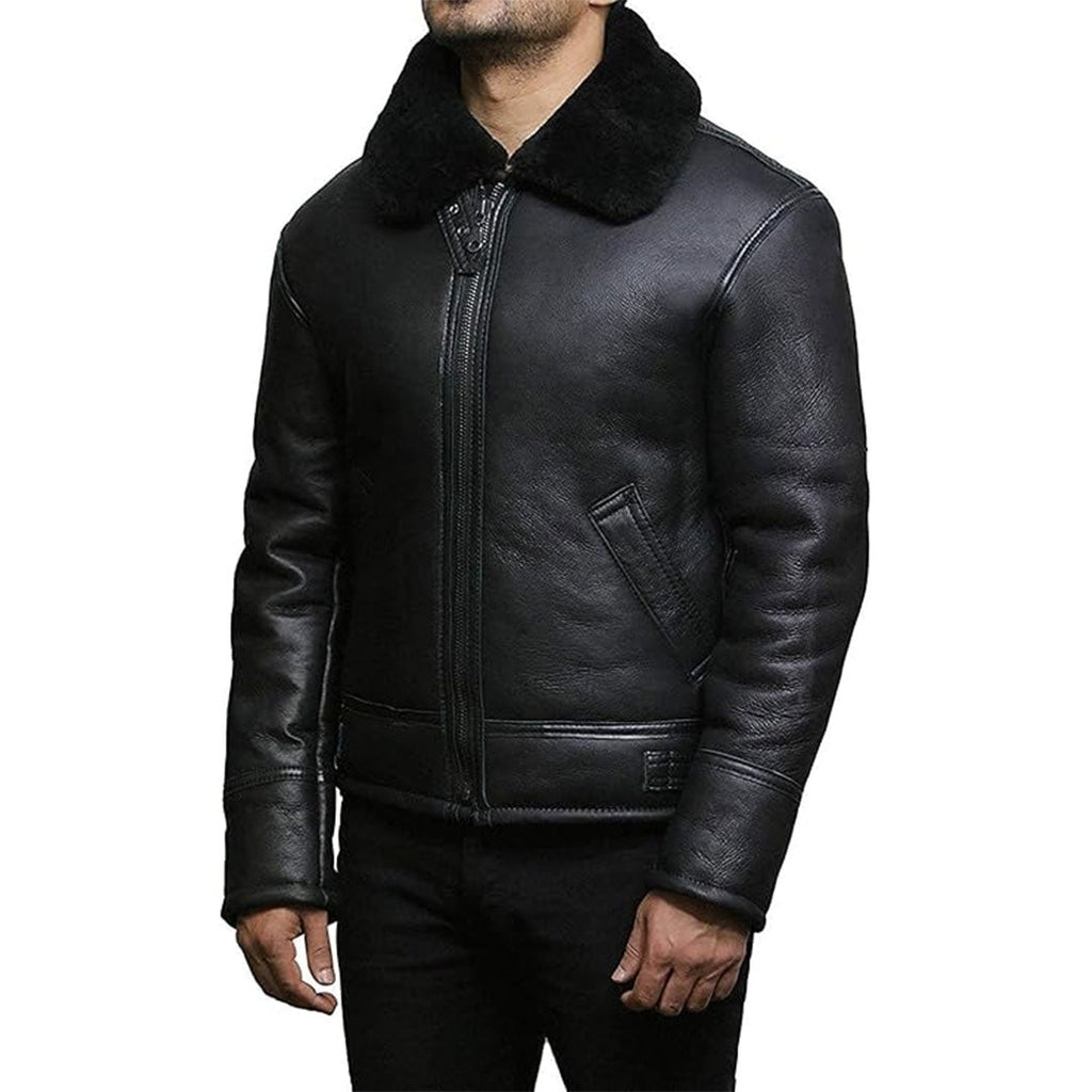 Mens Black Real Shearling Leather Jacket