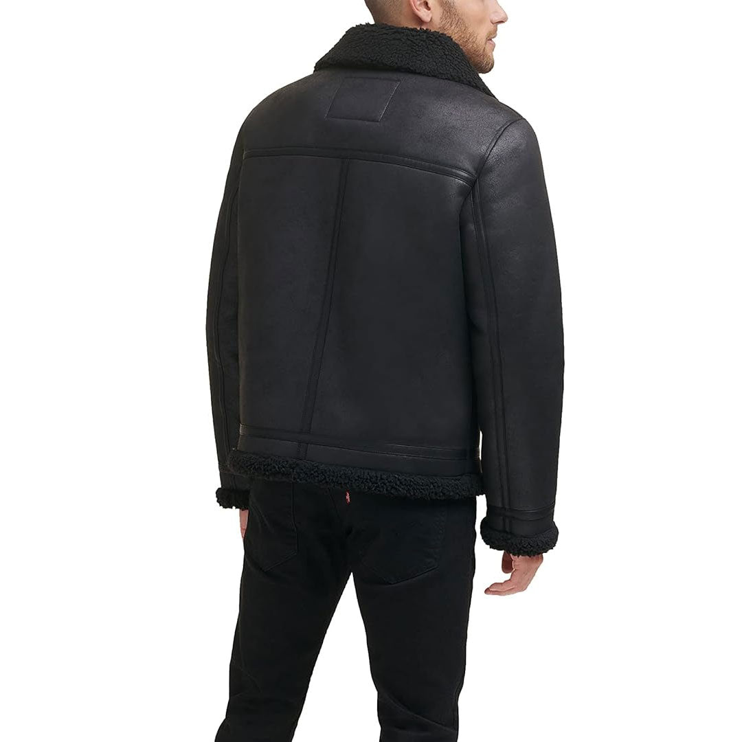 Mens Black Real Shearling Leather Jacket