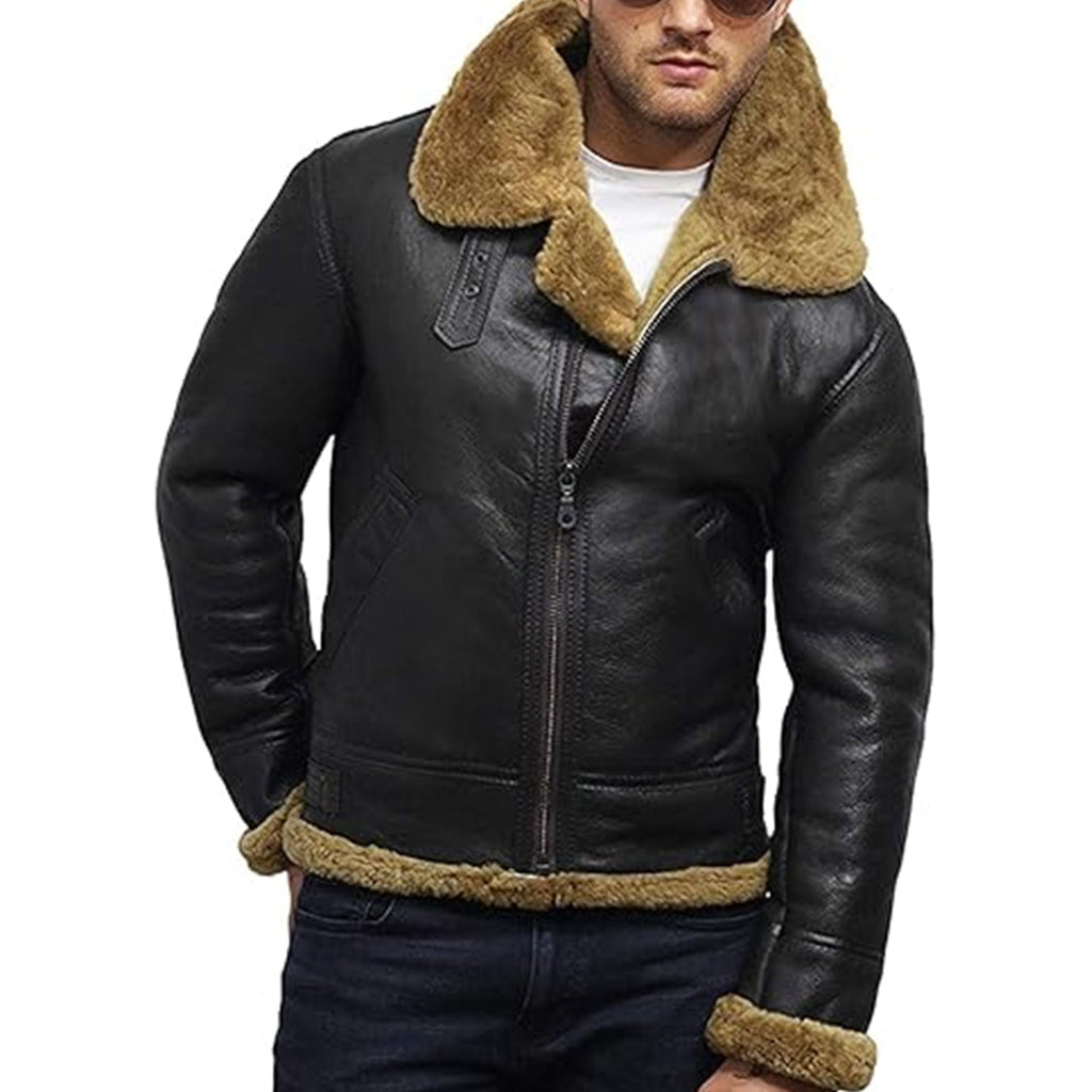 Mens B3 Flying Genuine Shearling Bomber Leather Jacket