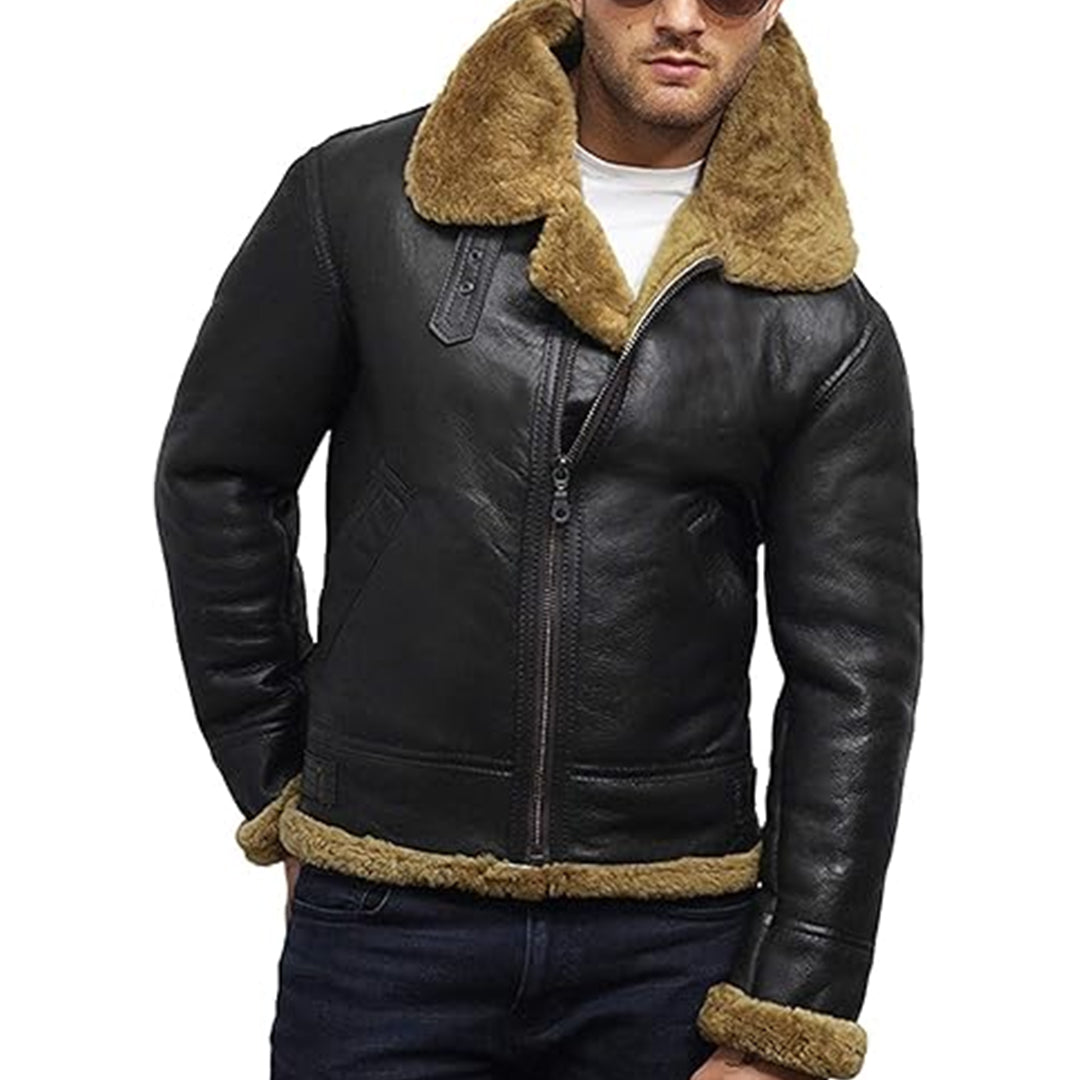 Mens B3 Flying Genuine Shearling Bomber Leather Jacket