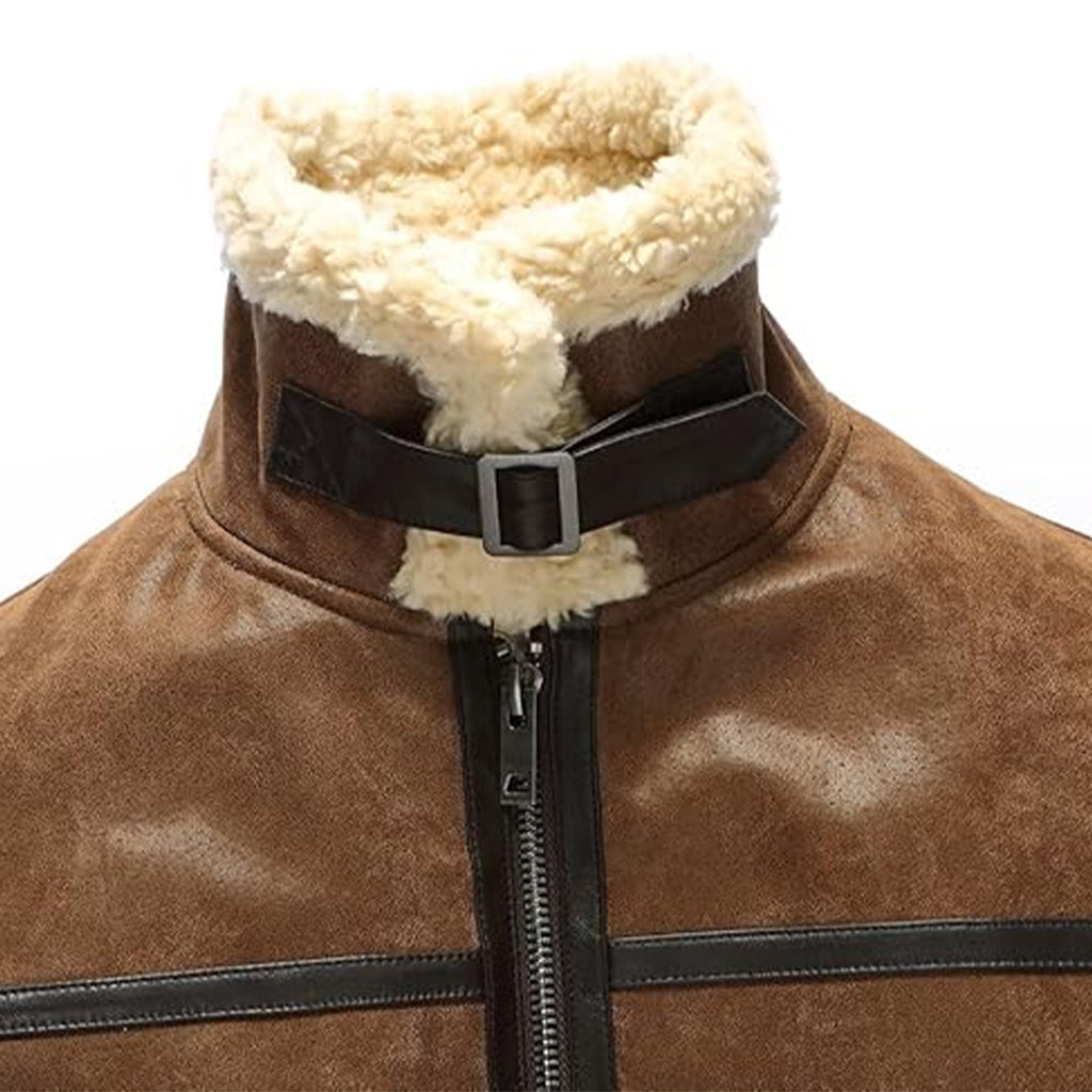 Mens Aviator Shearling Motorcycle Bomber Leather Jacket