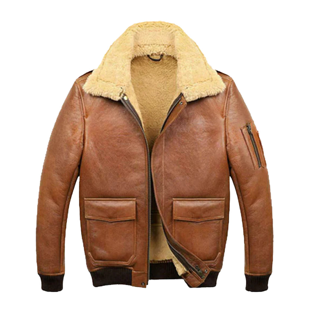 Mens Aviator Camel A2 Shearling Bomber Leather Jacket