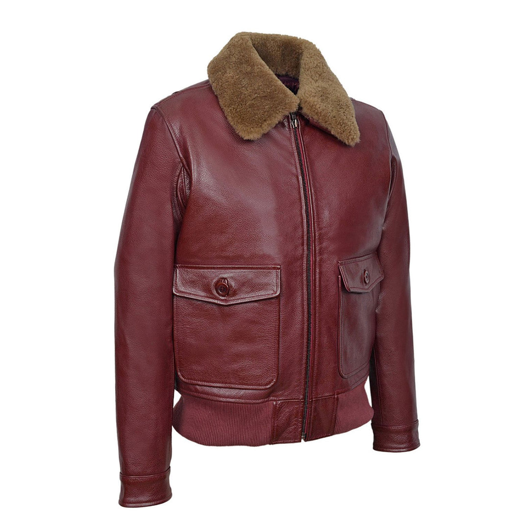 Mens Maroon Aviator Jet Fighter Bomber Leather Jacket