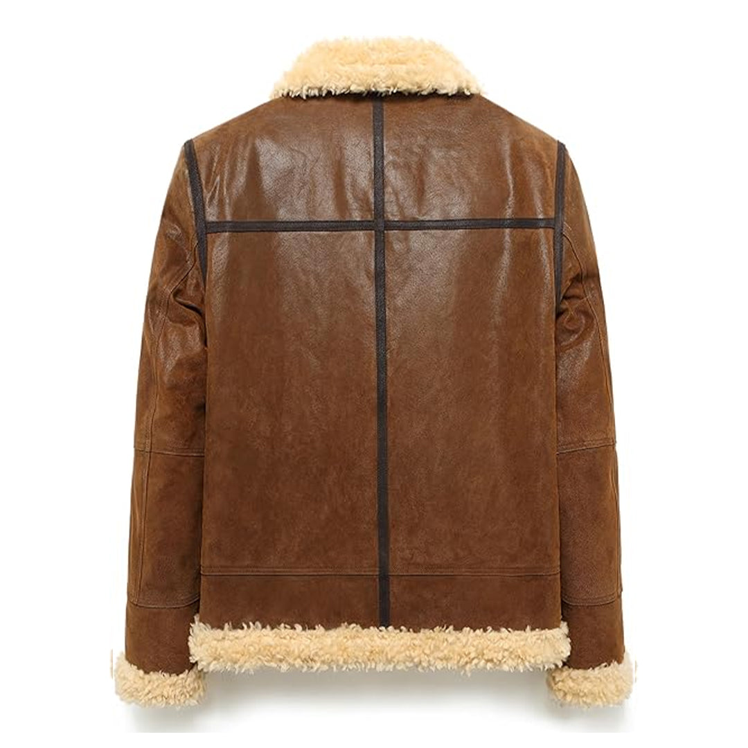 Mens Adjustable Warm Shearling Aviator Leather Jacket