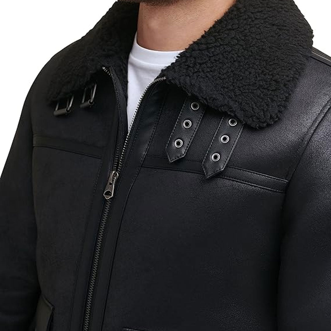 Mens Black Real Shearling Leather Jacket