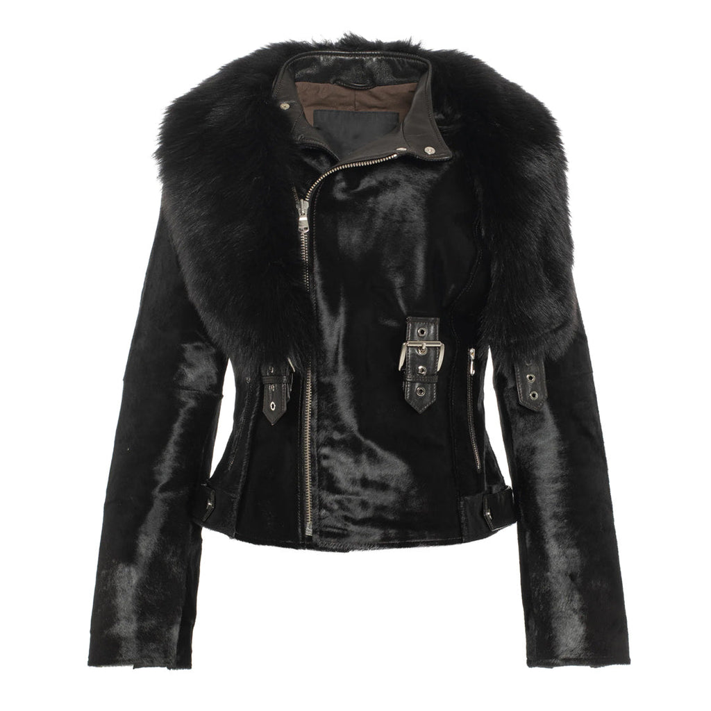 Womens Tara Calf Black Fur Leather Jacket