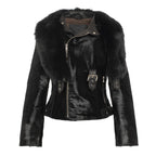 Womens Tara Calf Black Fur Leather Jacket