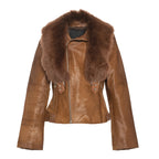 Womens Tara Calf Brown Fur Leather Jacket