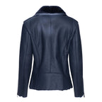 Womens Blue Shearling Straight Moto Jacket
