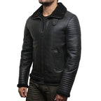 Mens Black Flying Shearling Leather Jacket