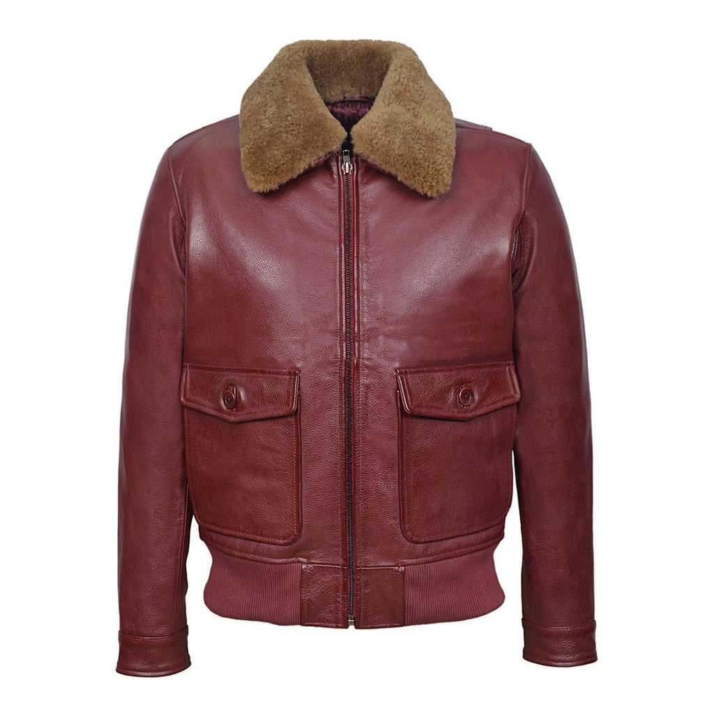Mens Maroon Aviator Jet Fighter Bomber Leather Jacket