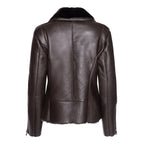 Womens Brown Shearling Straight Moto Jacket