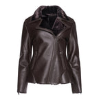 Womens Brown Shearling Straight Moto Jacket