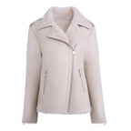 Womens White Shearling Straight Moto Jacket