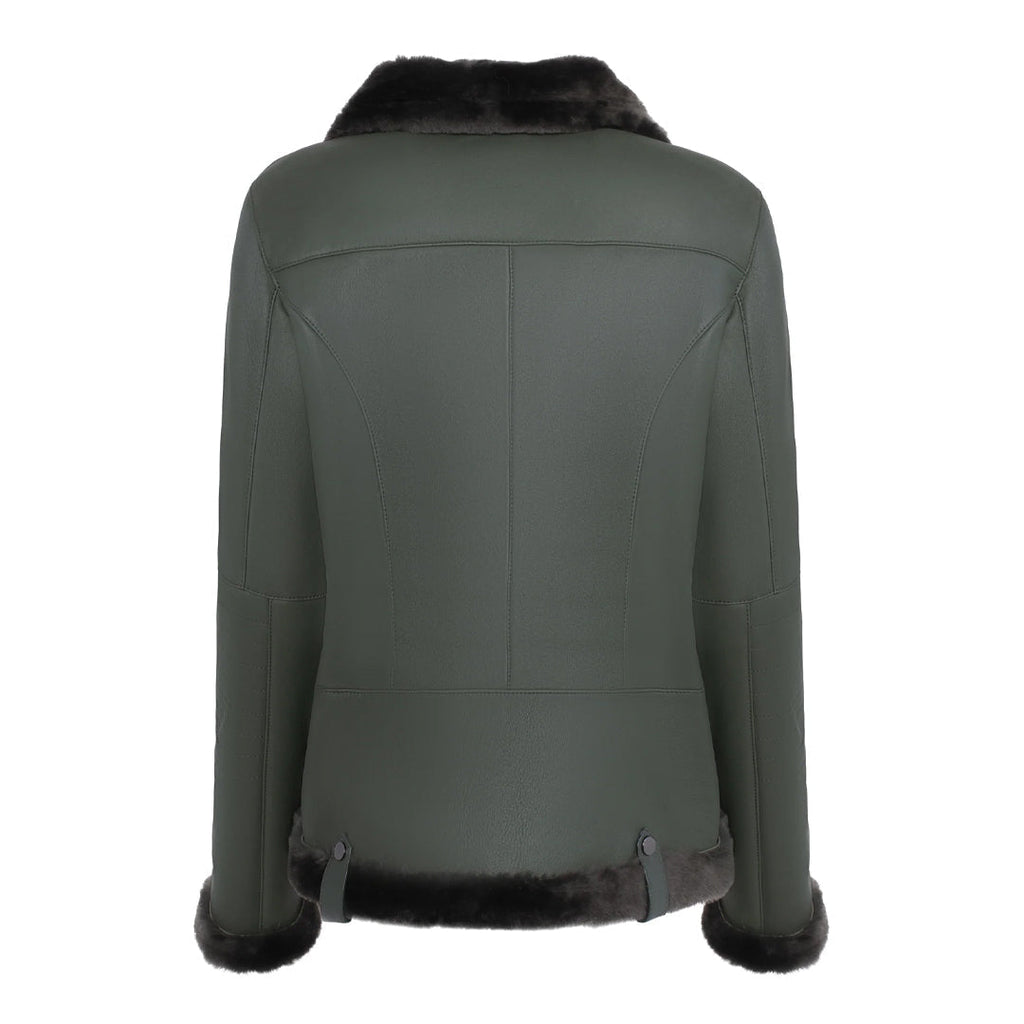 Womens Merino Shearling Green Leather Jacket
