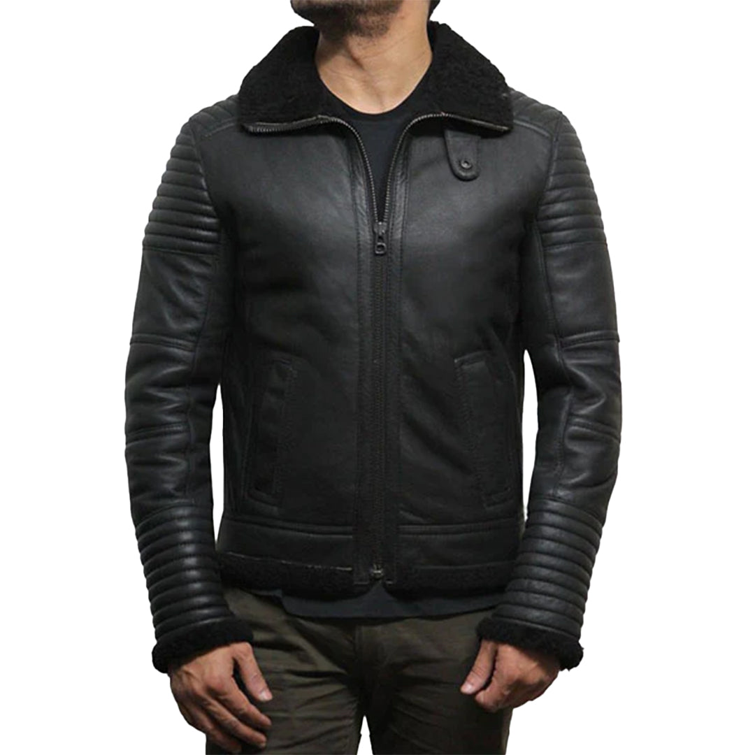 Mens Black Flying Shearling Leather Jacket