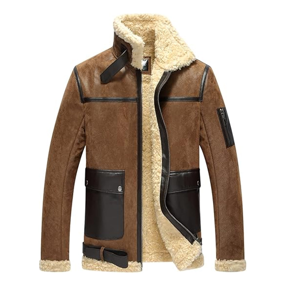 Mens Aviator Shearling Motorcycle Bomber Leather Jacket