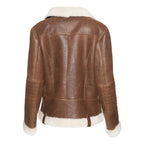 Women White Fur Merino Shearling Brown Leather Jacket
