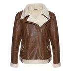 Women White Fur Merino Shearling Brown Leather Jacket