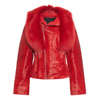 Womens Tara Calf Red Fur Red Leather Jacket