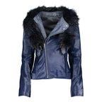 Womens Tara Calf Blue Fur Blue Leather Jacket