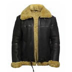 Mens Real Shearling Bomber Black Leather Jacket
