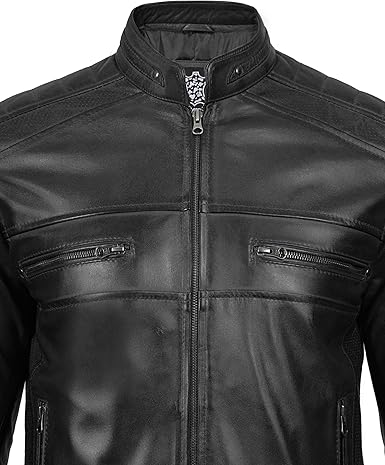Mens Cafe Racer Jacket – Black Real Lambskin Leather