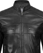 Mens Cafe Racer Jacket – Black Real Lambskin Leather