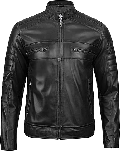 Mens Cafe Racer Jacket – Black Real Lambskin Leather