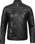 Mens Cafe Racer Jacket – Black Real Lambskin Leather