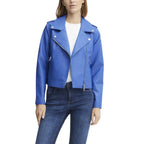 Womens Blue Moto Jacket With Asymmetrical Zipper