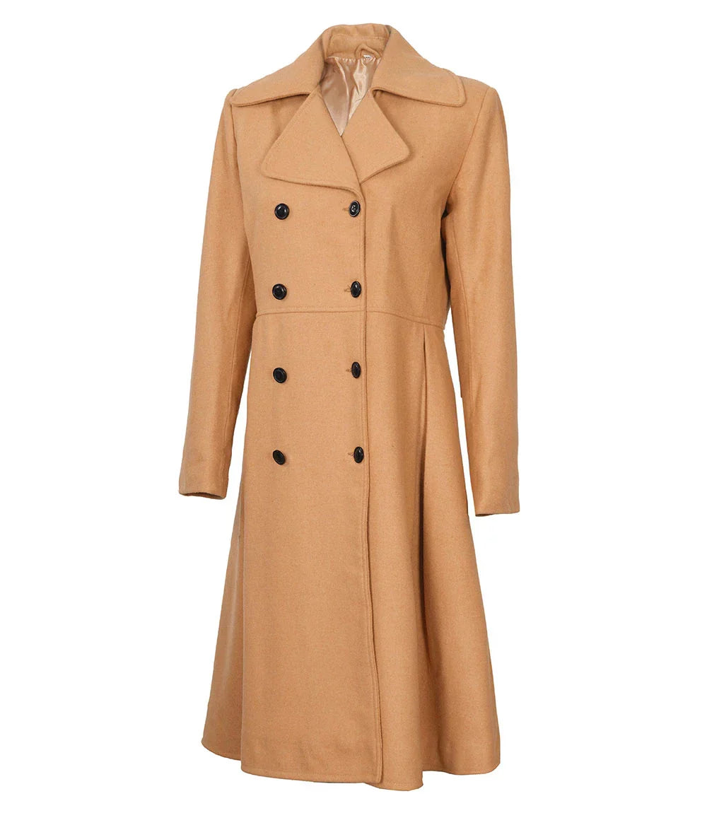 Womens Beige Wool Coat – Double-Breasted