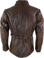 Mens Brown Leather Belted Motorcycle Coat
