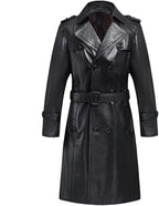 Women Belted Leather Trench Coat With Gun Flap