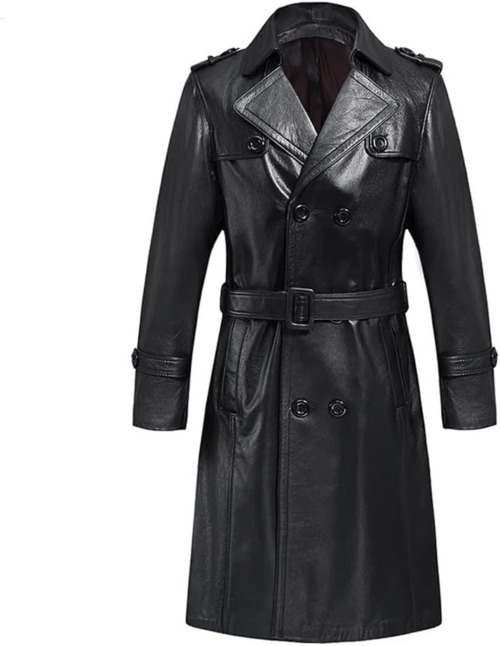 Women Belted Leather Trench Coat With Gun Flap