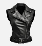 Women Black Stylish Biker Style Leather Vest