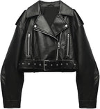 Womens Black Leather Cropped Jacket