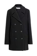 Womens Black Double Breasted Wool Coat