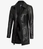 Womens Leather Black Coat - 3/4 Length