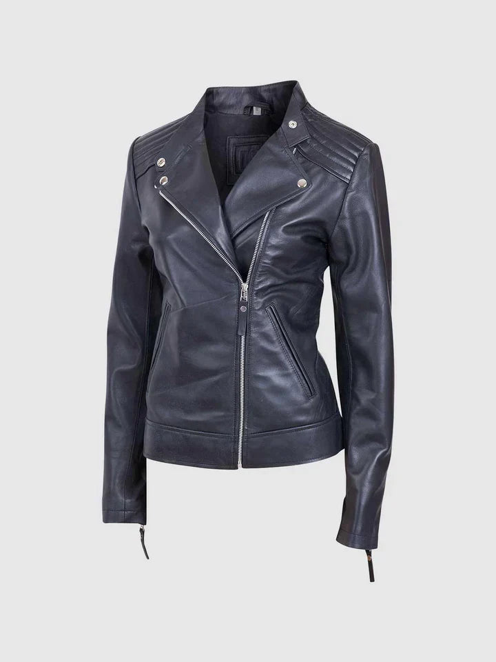 Womens Black Leather Moto Jacket