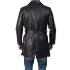 Men Black Leather Trench Coat