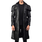 Mens Black Leather Trench Coat