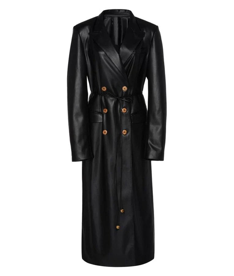 Womens Black Leather Trench Coat