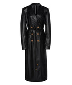 Womens Black Leather Trench Coat