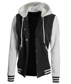 Womens Black And White Letterman Hooded Varsity Jacket